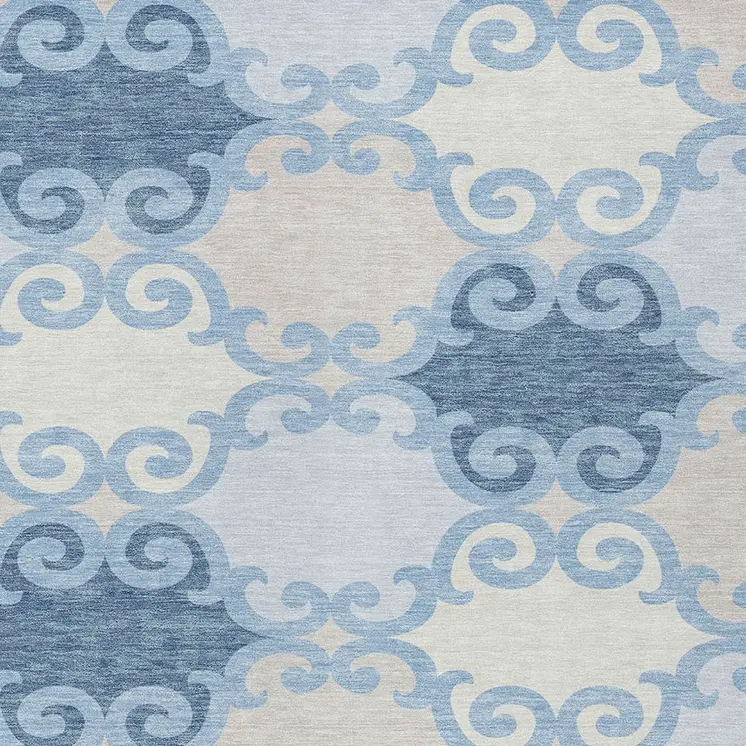 3' X 5' Sky Blue Gray And Ivory Trellis Washable Indoor Outdoor Area Rug