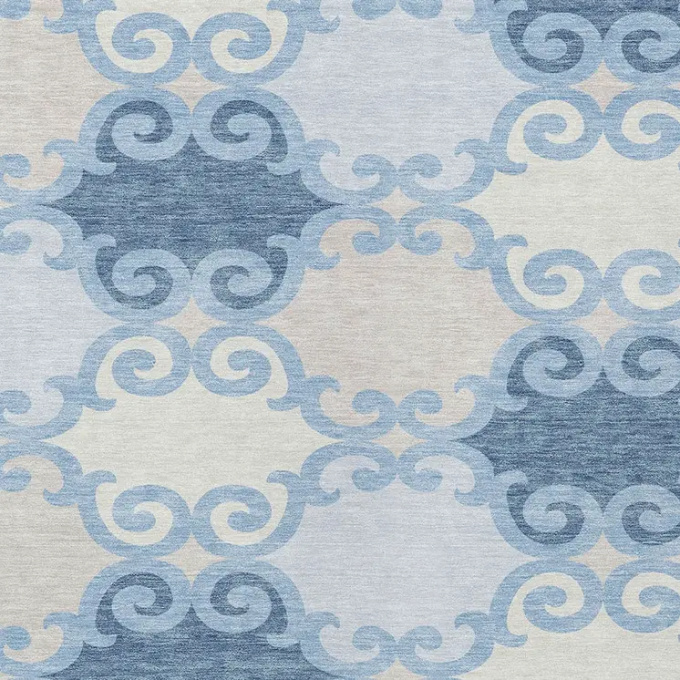 5' X 8' Sky Blue Gray And Ivory Trellis Washable Indoor Outdoor Area Rug