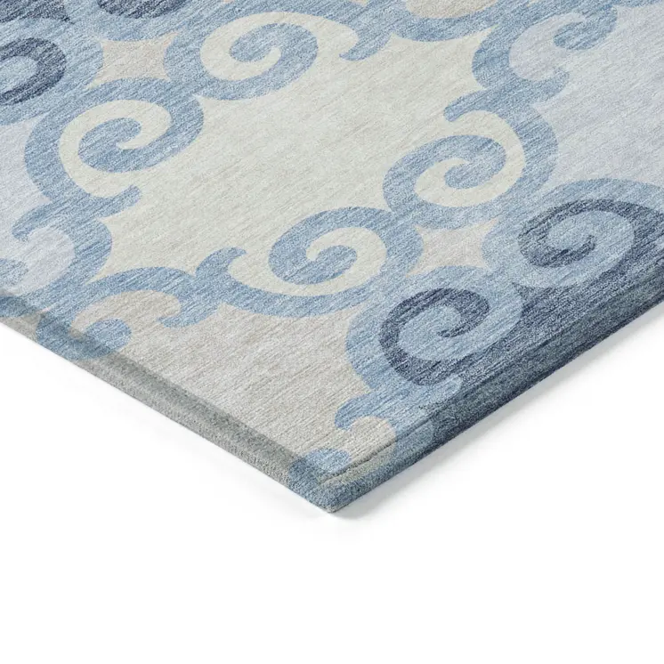 8' X 10' Sky Blue Gray And Ivory Trellis Washable Indoor Outdoor Area Rug