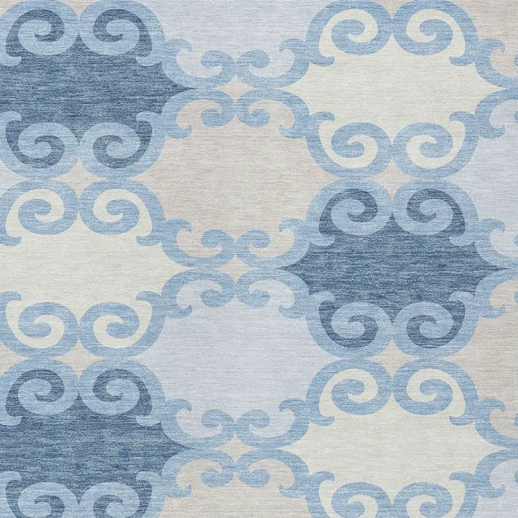 10' X 14' Sky Blue Gray And Ivory Trellis Washable Indoor Outdoor Area Rug