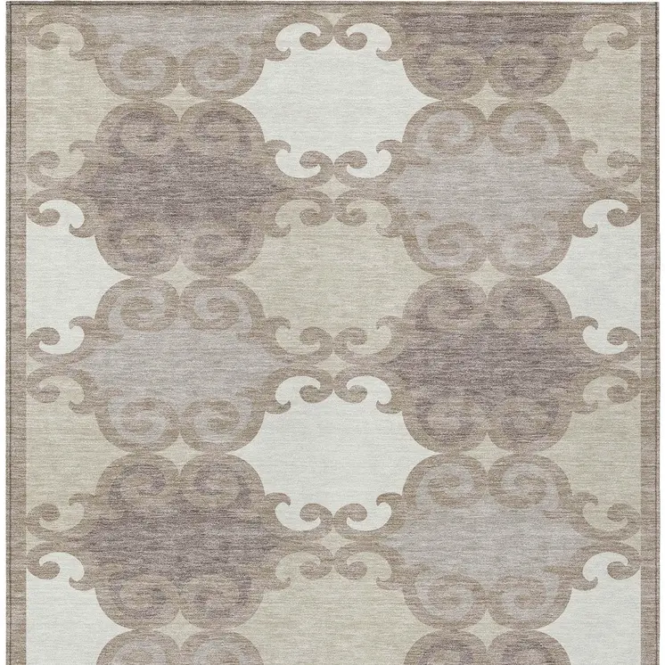 5' X 8' Taupe Beige And Gray Trellis Washable Indoor Outdoor Area Rug