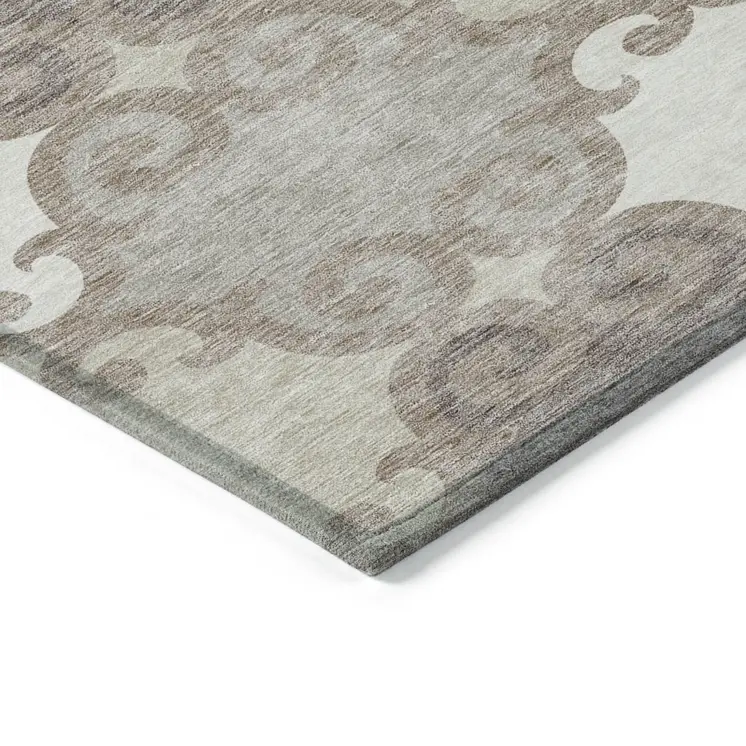 5' X 8' Taupe Beige And Gray Trellis Washable Indoor Outdoor Area Rug
