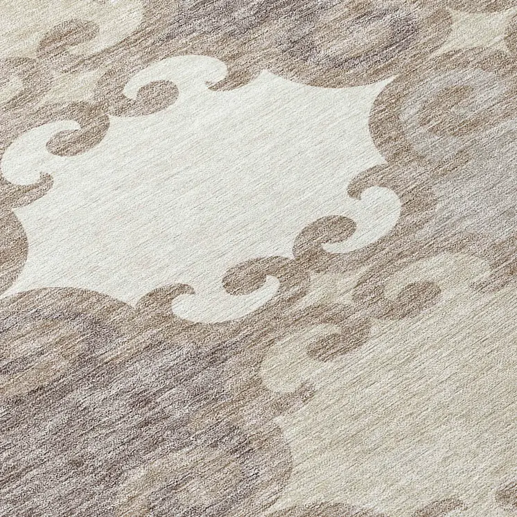 8' Taupe Beige And Gray Round Trellis Washable Indoor Outdoor Area Rug