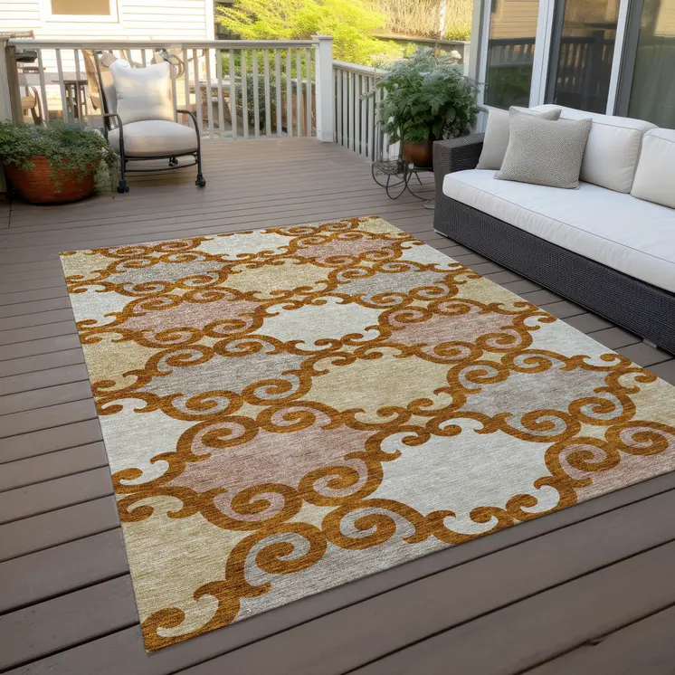 3' X 5' Terra Cotta Beige And Gray Trellis Washable Indoor Outdoor Area Rug