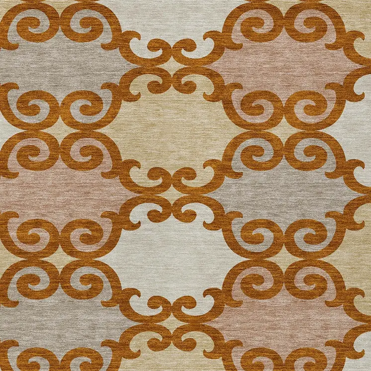 3' X 5' Terra Cotta Beige And Gray Trellis Washable Indoor Outdoor Area Rug