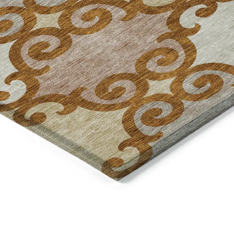 5' X 8' Terra Cotta Beige And Gray Trellis Washable Indoor Outdoor Area Rug