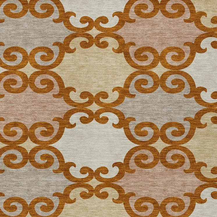 5' X 8' Terra Cotta Beige And Gray Trellis Washable Indoor Outdoor Area Rug