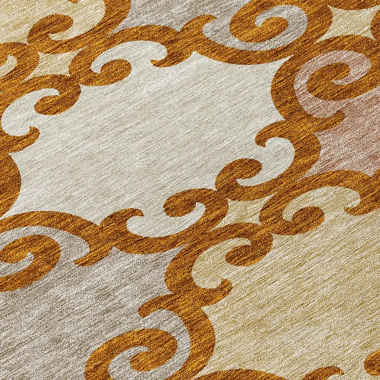8' Terra Cotta Beige And Gray Round Trellis Washable Indoor Outdoor Area Rug