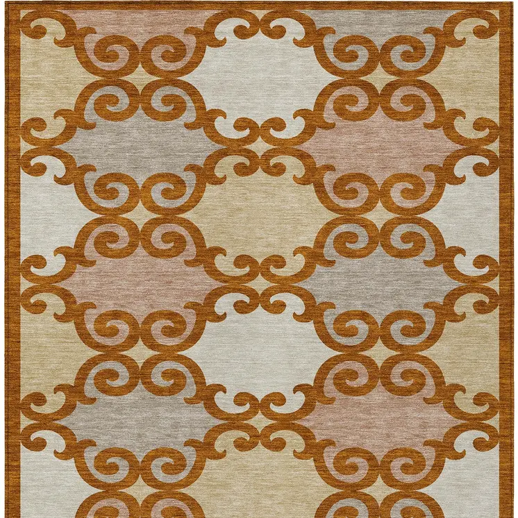 8' X 10' Terra Cotta Beige And Gray Trellis Washable Indoor Outdoor Area Rug