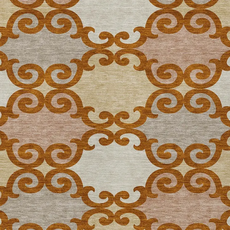 8' X 10' Terra Cotta Beige And Gray Trellis Washable Indoor Outdoor Area Rug