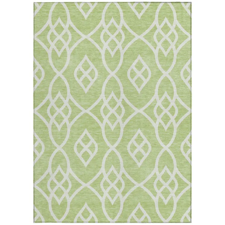 3' X 5' Artichoke Green And Ivory Trellis Washable Indoor Outdoor Area Rug
