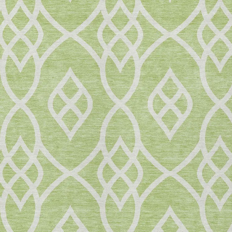 3' X 5' Artichoke Green And Ivory Trellis Washable Indoor Outdoor Area Rug