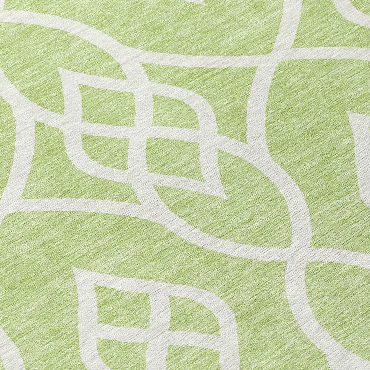 8' Artichoke Green And Ivory Round Trellis Washable Indoor Outdoor Area Rug