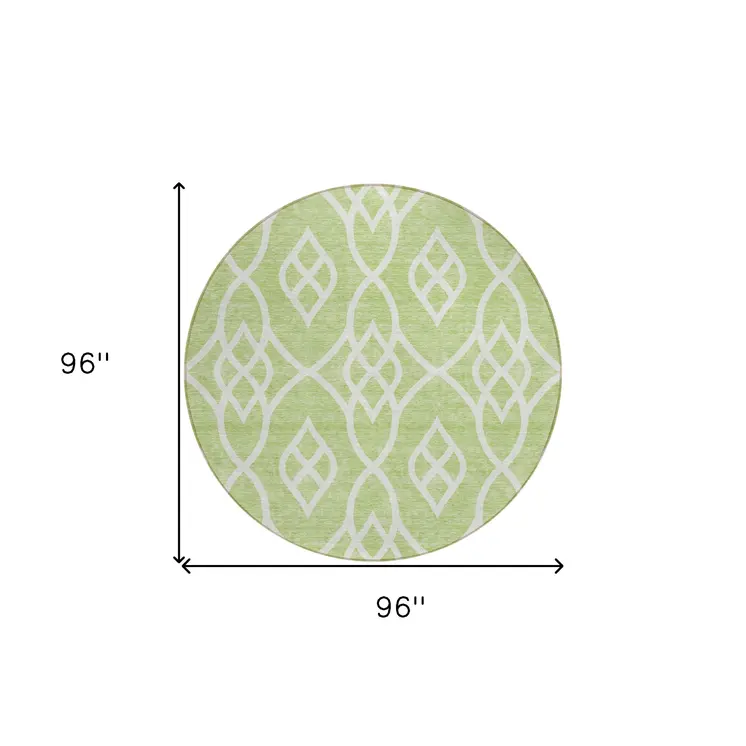 8' Artichoke Green And Ivory Round Trellis Washable Indoor Outdoor Area Rug