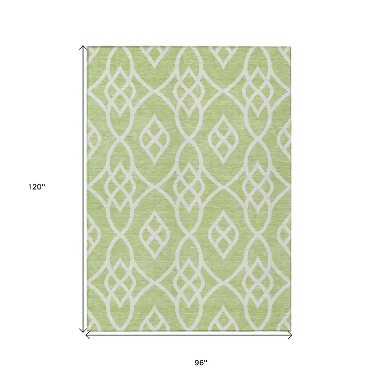 8' X 10' Artichoke Green And Ivory Trellis Washable Indoor Outdoor Area Rug