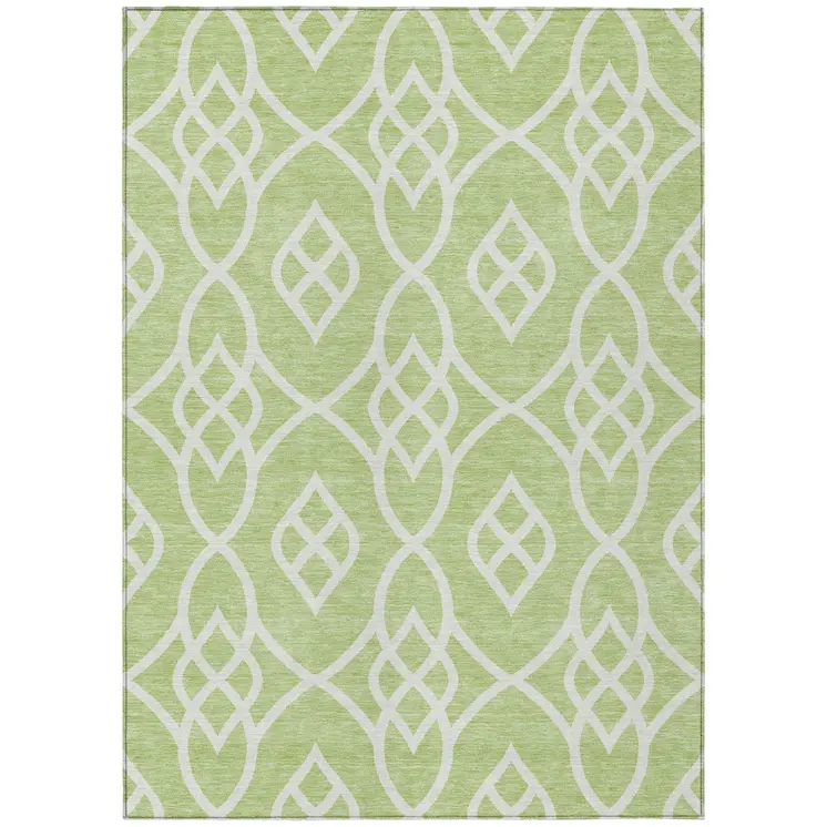 8' X 10' Artichoke Green And Ivory Trellis Washable Indoor Outdoor Area Rug