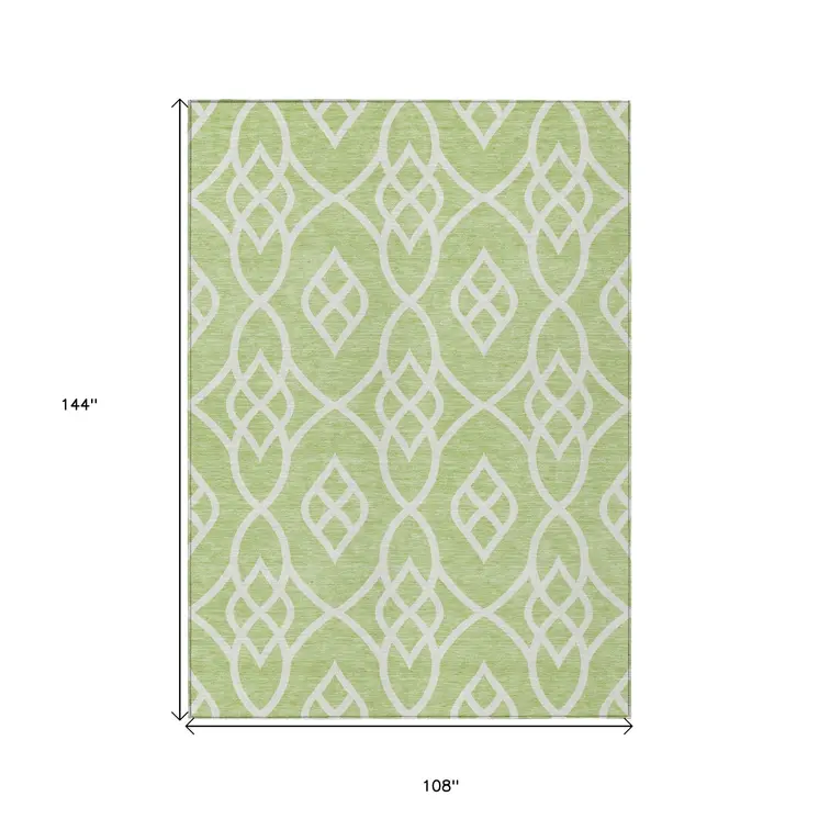 9' X 12' Artichoke Green And Ivory Trellis Washable Indoor Outdoor Area Rug