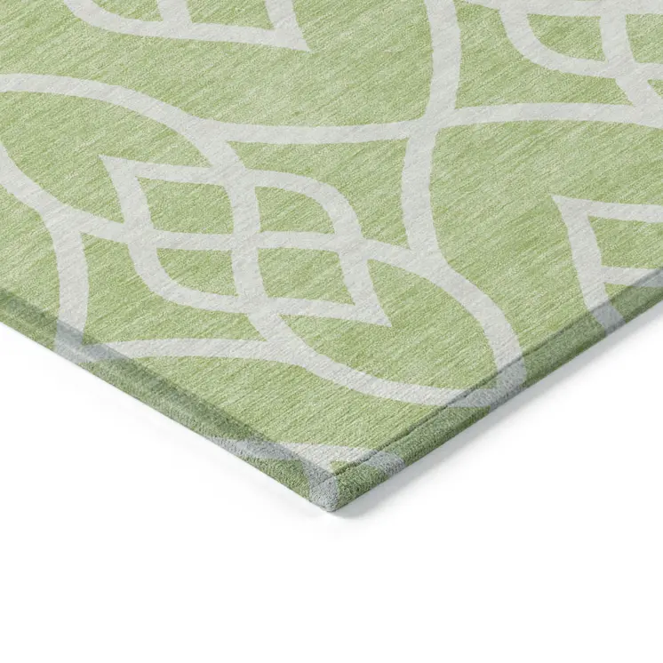 10' X 14' Artichoke Green And Ivory Trellis Washable Indoor Outdoor Area Rug