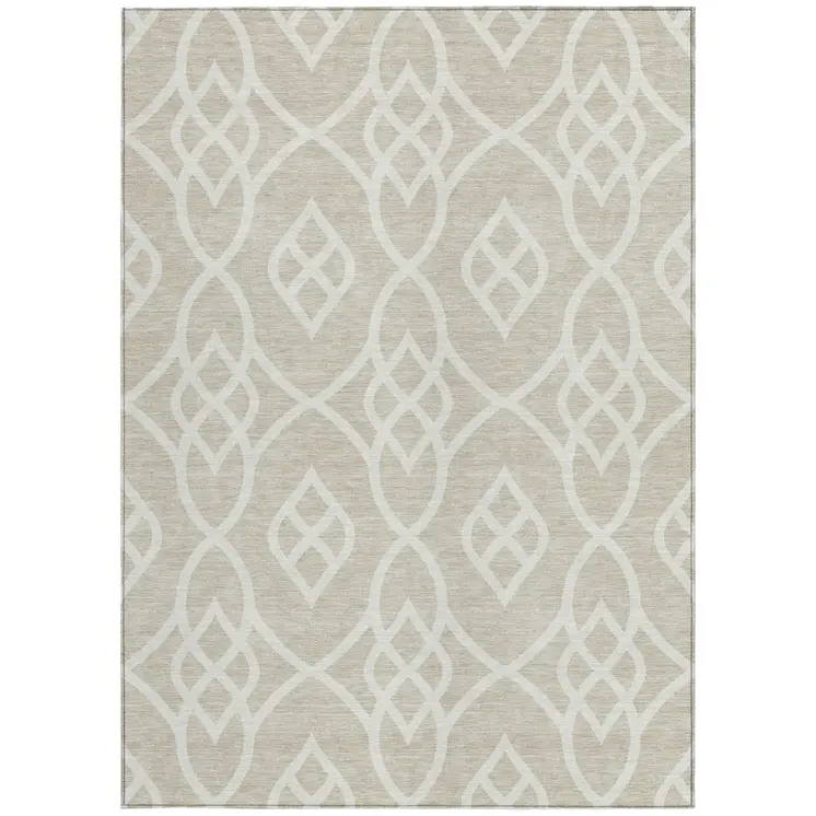 3' X 5' Beige And Ivory Trellis Washable Indoor Outdoor Area Rug