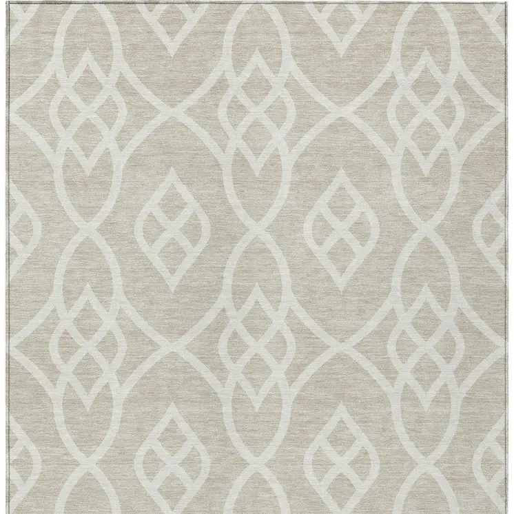 8' X 10' Beige And Ivory Trellis Washable Indoor Outdoor Area Rug