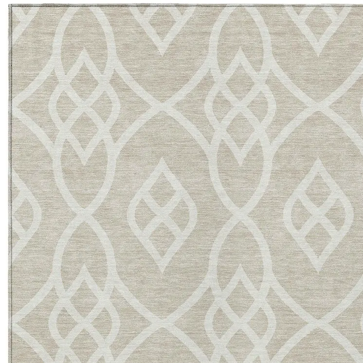 8' X 10' Beige And Ivory Trellis Washable Indoor Outdoor Area Rug