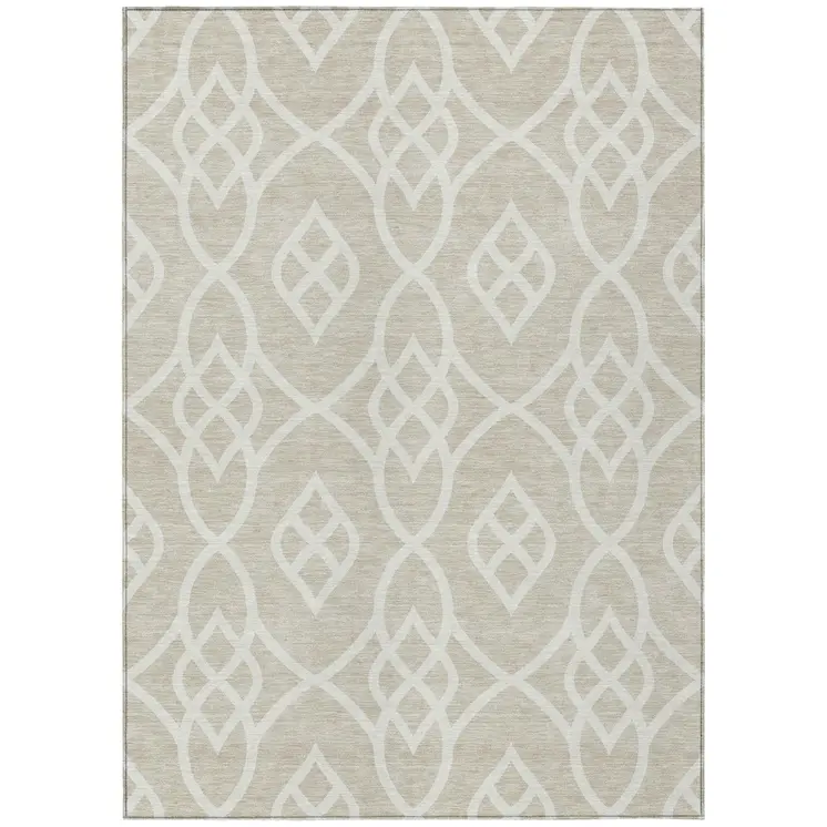 10' X 14' Beige And Ivory Trellis Washable Indoor Outdoor Area Rug