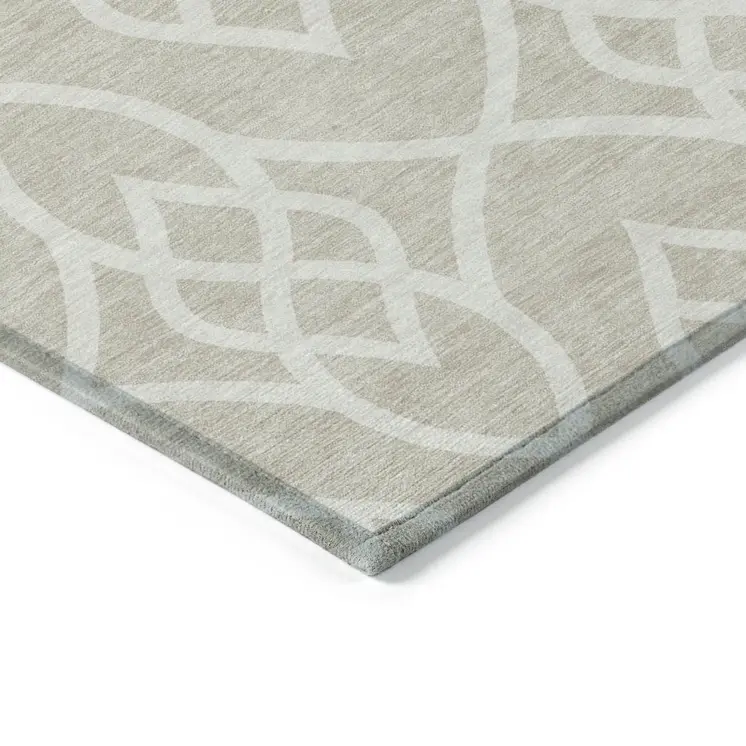 10' X 14' Beige And Ivory Trellis Washable Indoor Outdoor Area Rug