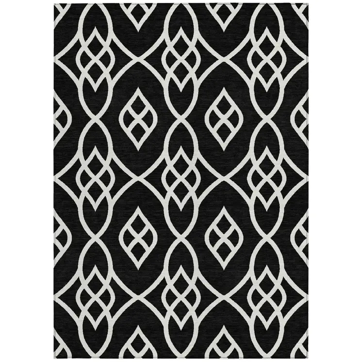 3' X 5' Black And Ivory Trellis Washable Indoor Outdoor Area Rug