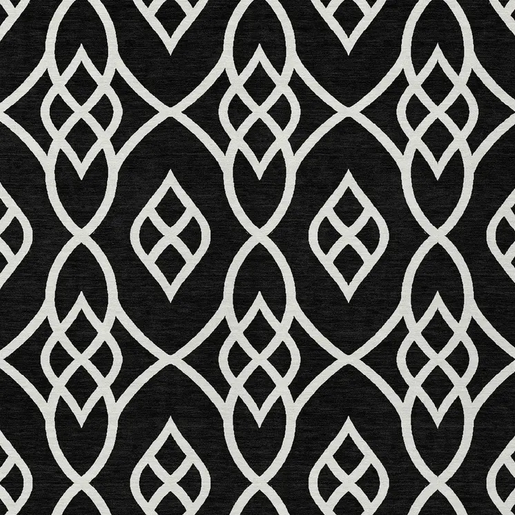 9' X 12' Black And Ivory Trellis Washable Indoor Outdoor Area Rug