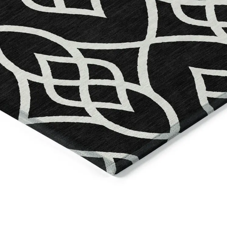 10' X 14' Black And Ivory Trellis Washable Indoor Outdoor Area Rug