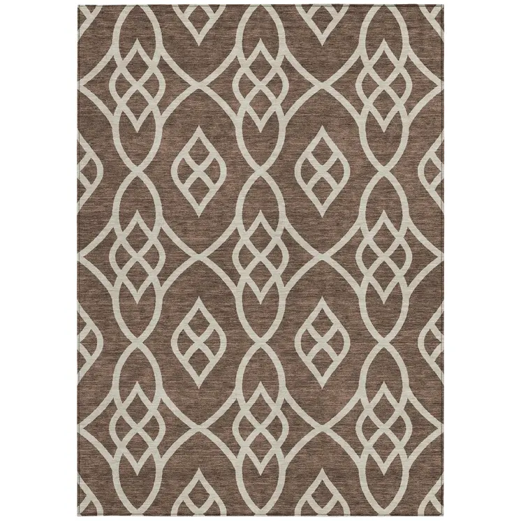 3' X 5' Chocolate And Ivory Trellis Washable Indoor Outdoor Area Rug