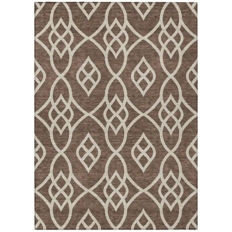 3' X 5' Chocolate And Ivory Trellis Washable Indoor Outdoor Area Rug