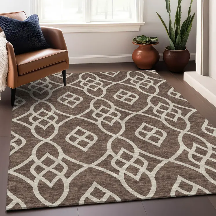 3' X 5' Chocolate And Ivory Trellis Washable Indoor Outdoor Area Rug