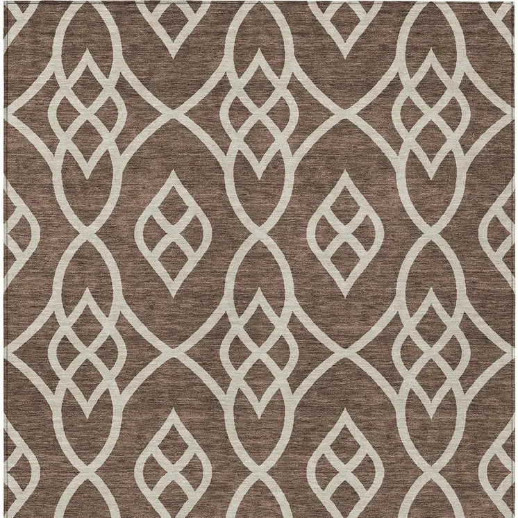 8' X 10' Chocolate And Ivory Trellis Washable Indoor Outdoor Area Rug