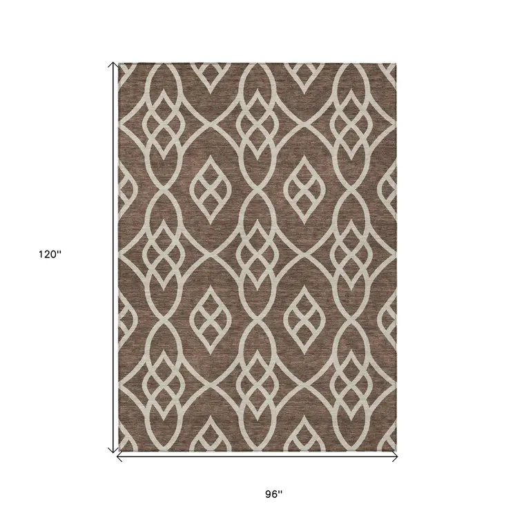 8' X 10' Chocolate And Ivory Trellis Washable Indoor Outdoor Area Rug