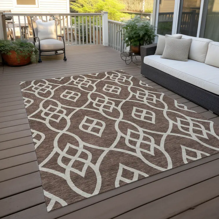 8' X 10' Chocolate And Ivory Trellis Washable Indoor Outdoor Area Rug