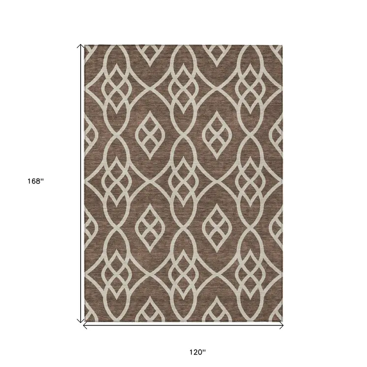10' X 14' Chocolate And Ivory Trellis Washable Indoor Outdoor Area Rug