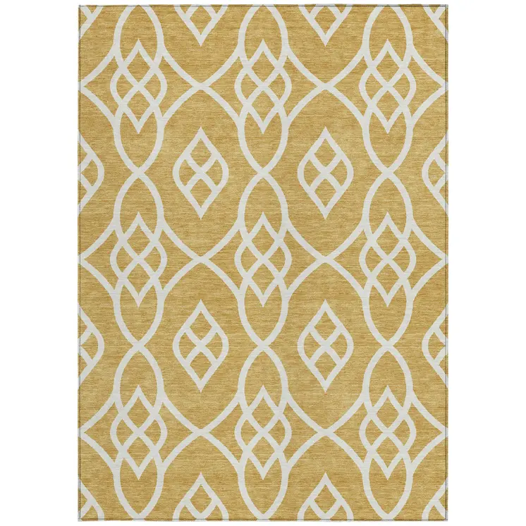 5' X 8' Gold And Ivory Trellis Washable Indoor Outdoor Area Rug