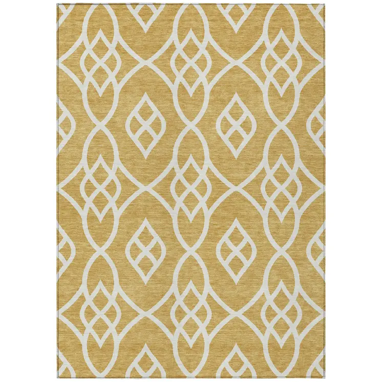 5' X 8' Gold And Ivory Trellis Washable Indoor Outdoor Area Rug