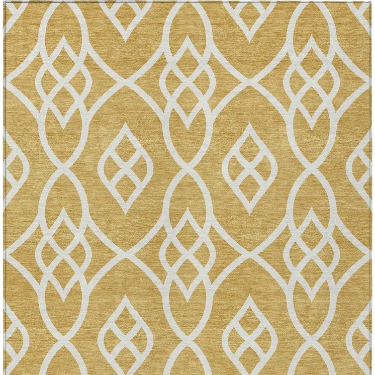 8' X 10' Gold And Ivory Trellis Washable Indoor Outdoor Area Rug