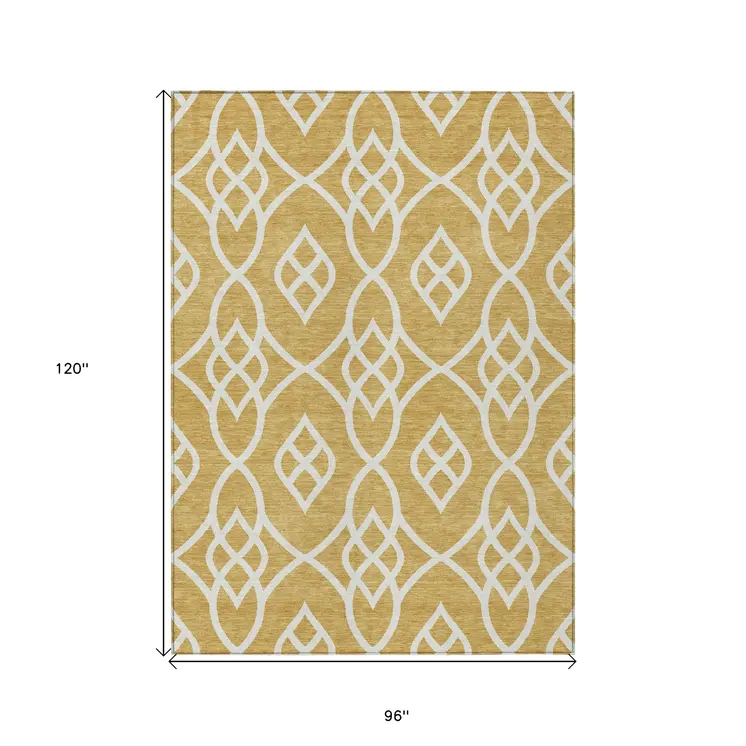 8' X 10' Gold And Ivory Trellis Washable Indoor Outdoor Area Rug