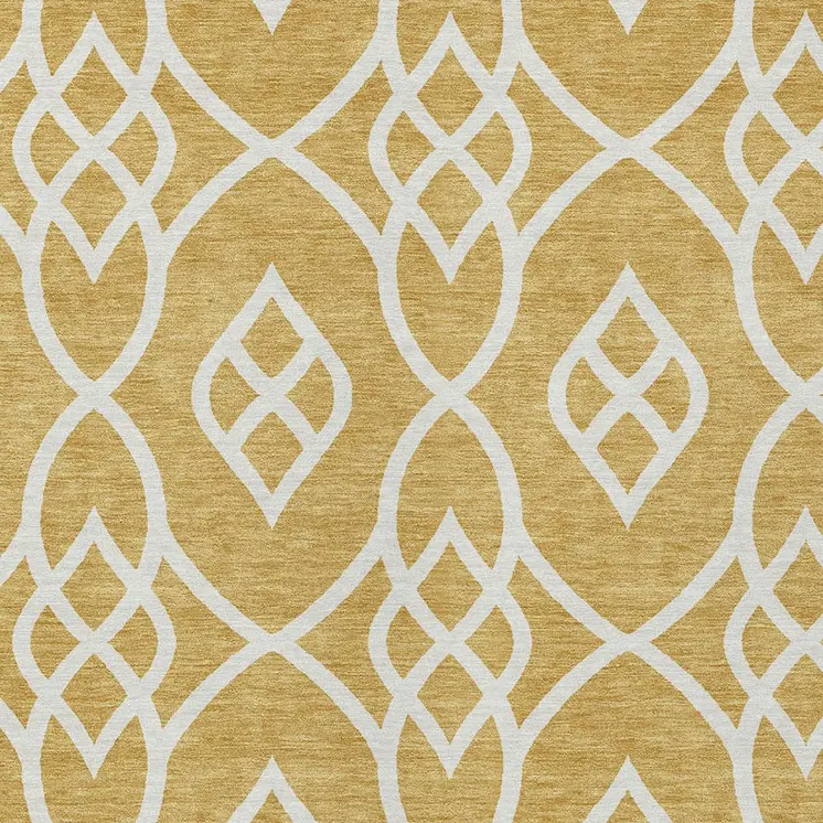 8' X 10' Gold And Ivory Trellis Washable Indoor Outdoor Area Rug