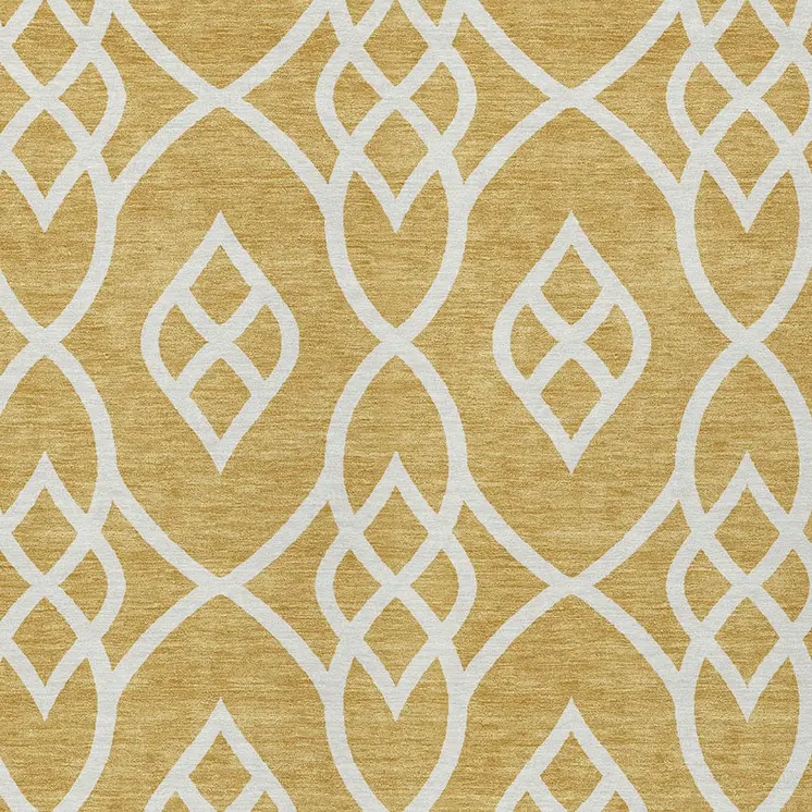 9' X 12' Gold And Ivory Trellis Washable Indoor Outdoor Area Rug
