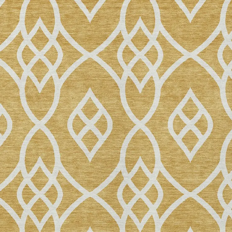 10' X 14' Gold And Ivory Trellis Washable Indoor Outdoor Area Rug