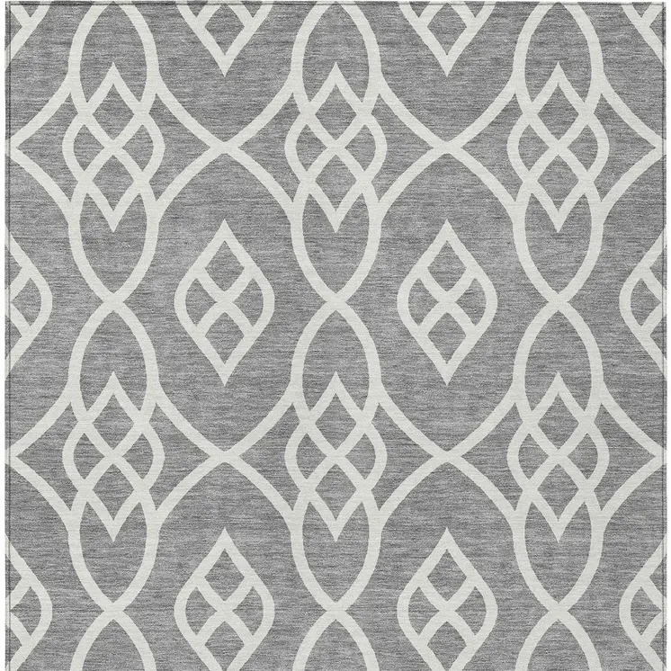 5' X 8' Gray And Ivory Trellis Washable Indoor Outdoor Area Rug