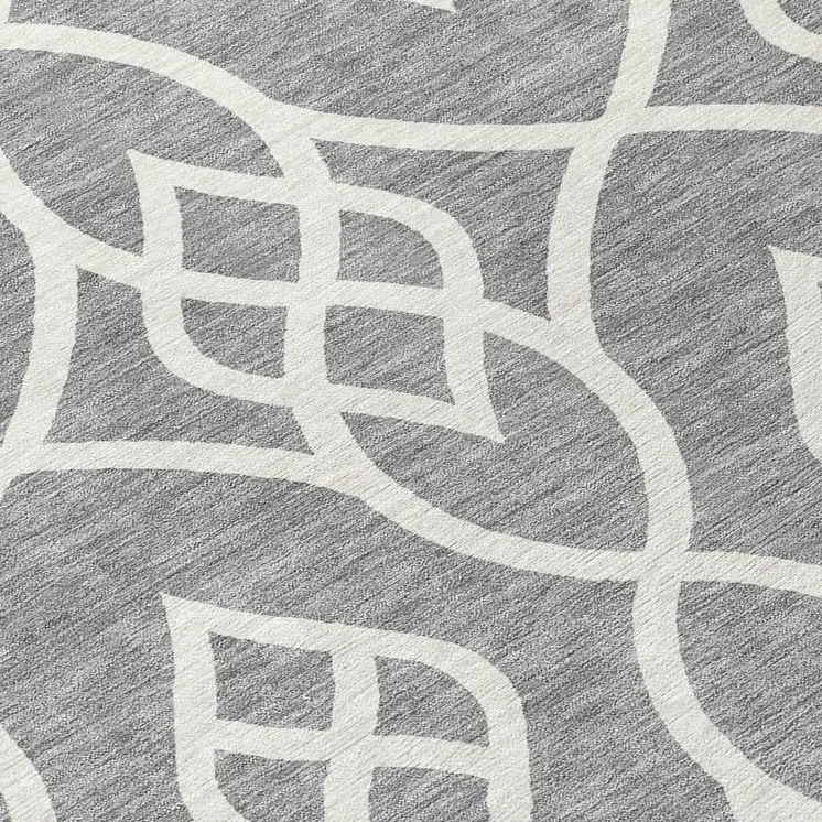 8' Gray And Ivory Round Trellis Washable Indoor Outdoor Area Rug