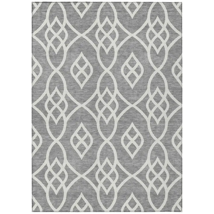 8' X 10' Gray And Ivory Trellis Washable Indoor Outdoor Area Rug