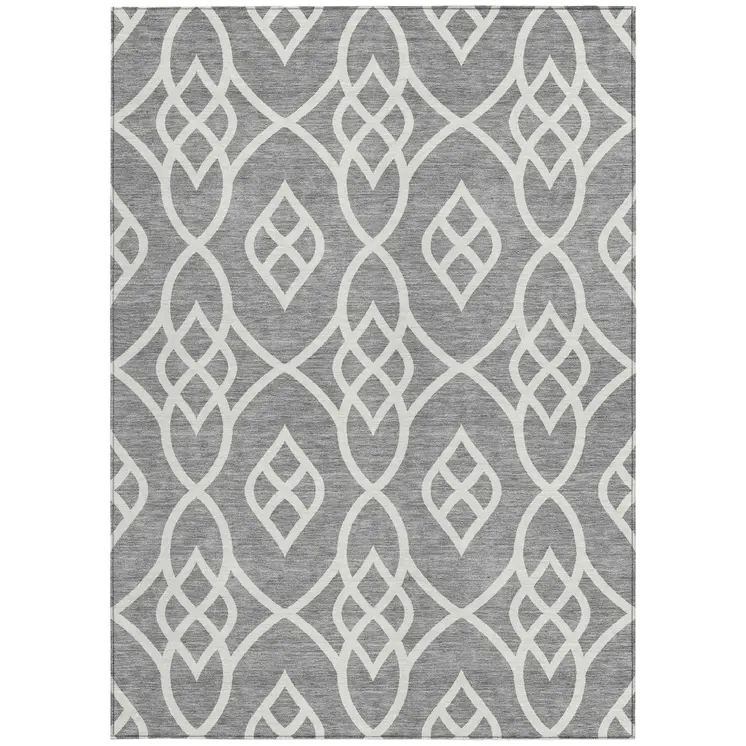 10' X 14' Gray And Ivory Trellis Washable Indoor Outdoor Area Rug