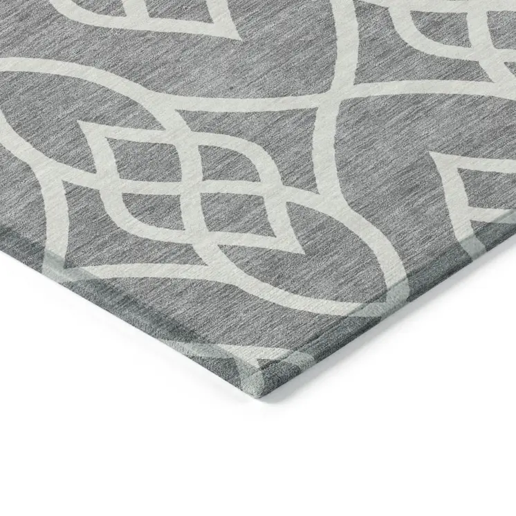 10' X 14' Gray And Ivory Trellis Washable Indoor Outdoor Area Rug