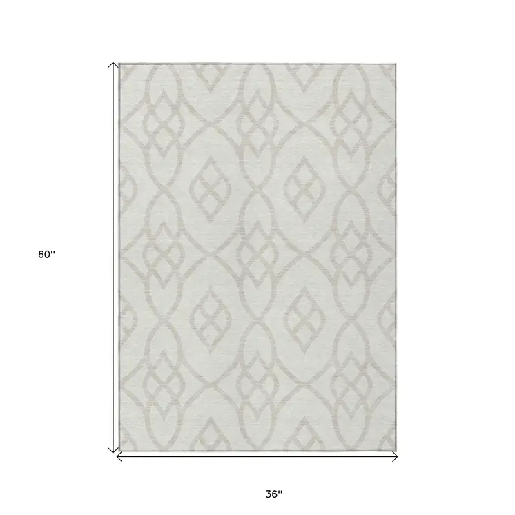 3' X 5' Ivory And Gray Trellis Washable Indoor Outdoor Area Rug